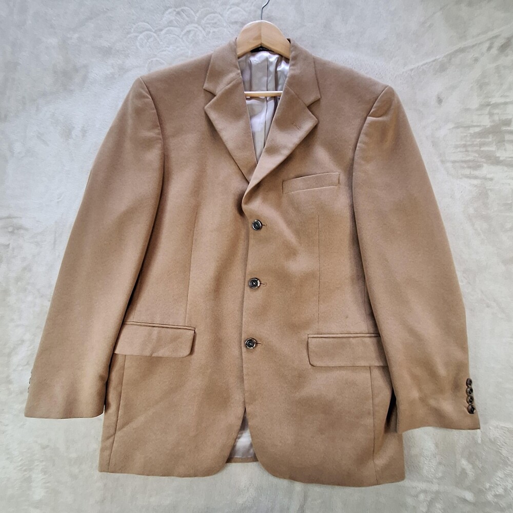 Andrew Fezza Sport Coat Mens 40 Regular Beige Solid Ventless 3 Button Classic